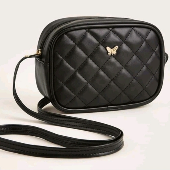 Girls Black Paid Stitching Square Crossbody Purse - Picture 2 of 4